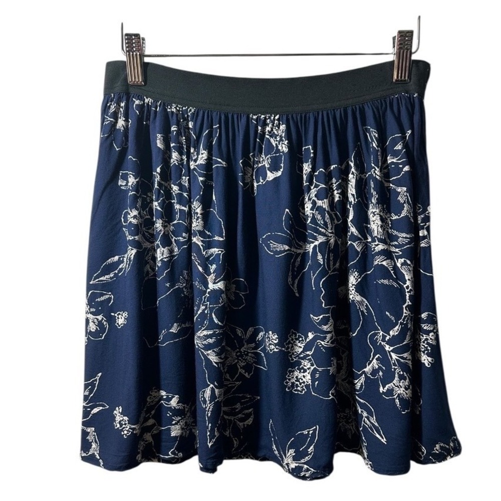Abercrombie Fitch Navy White Floral Print Elastic Waist‎ A Line Mini Skirt L